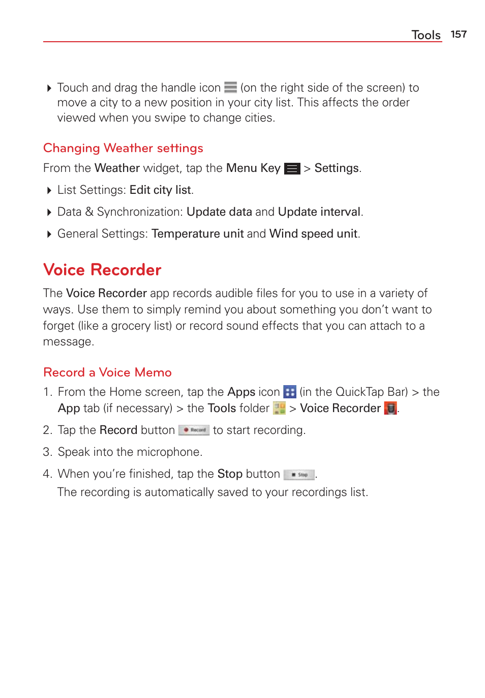 Voice recorder | LG LGVS876 User Manual | Page 159 / 226