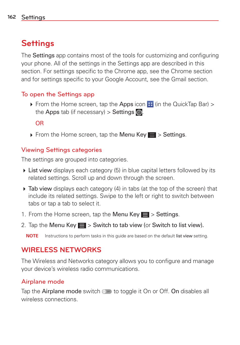 Settings, Wireless networks | LG LGVS876 User Manual | Page 164 / 226