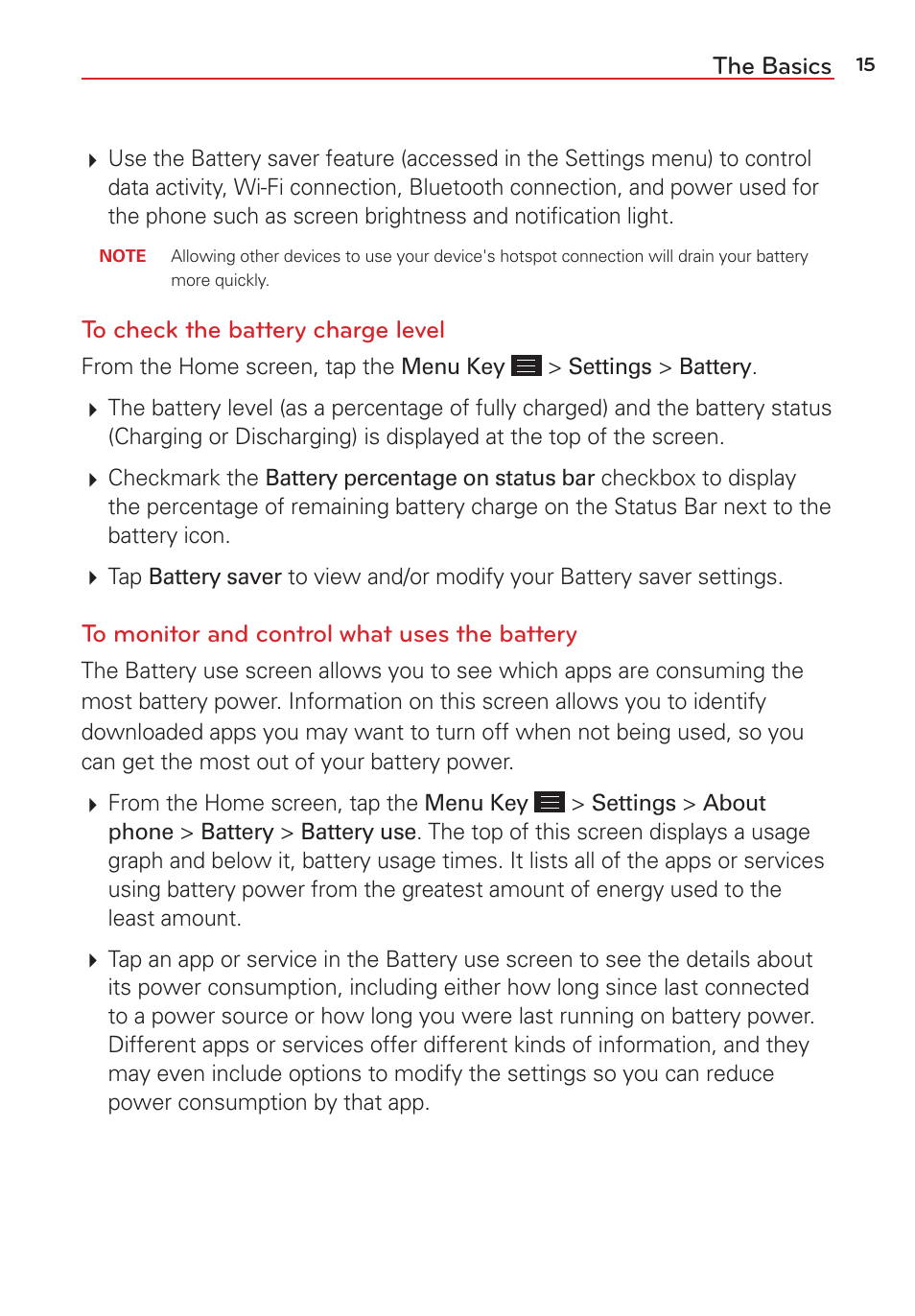 The basics | LG LGVS876 User Manual | Page 17 / 226