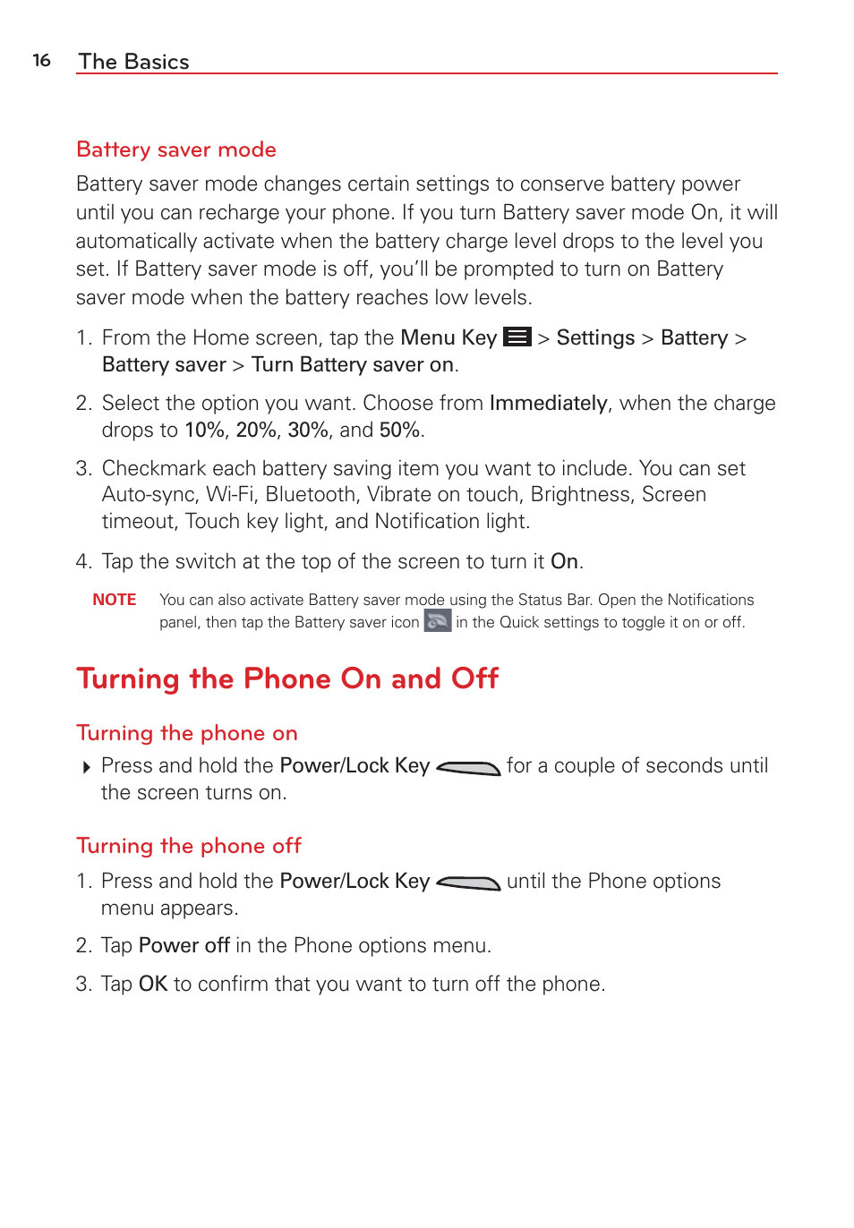 Turning the phone on and off | LG LGVS876 User Manual | Page 18 / 226