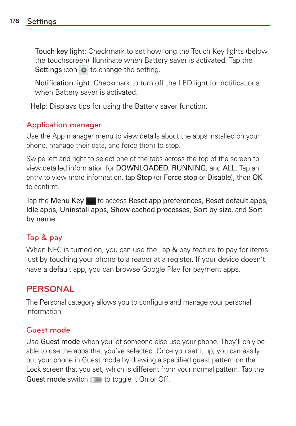 Personal | LG LGVS876 User Manual | Page 180 / 226