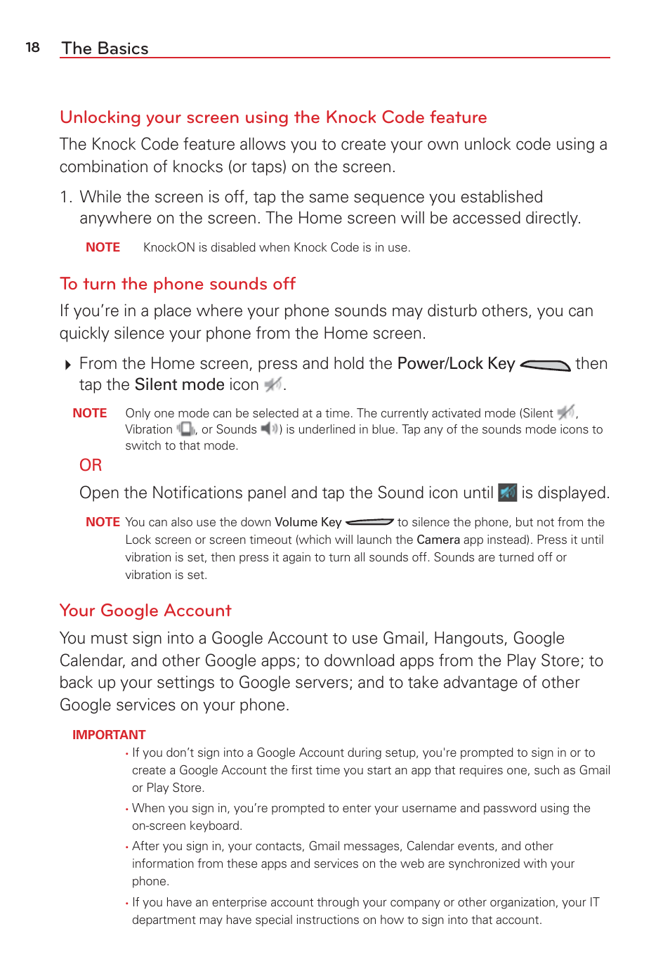 Your google account | LG LGVS876 User Manual | Page 20 / 226