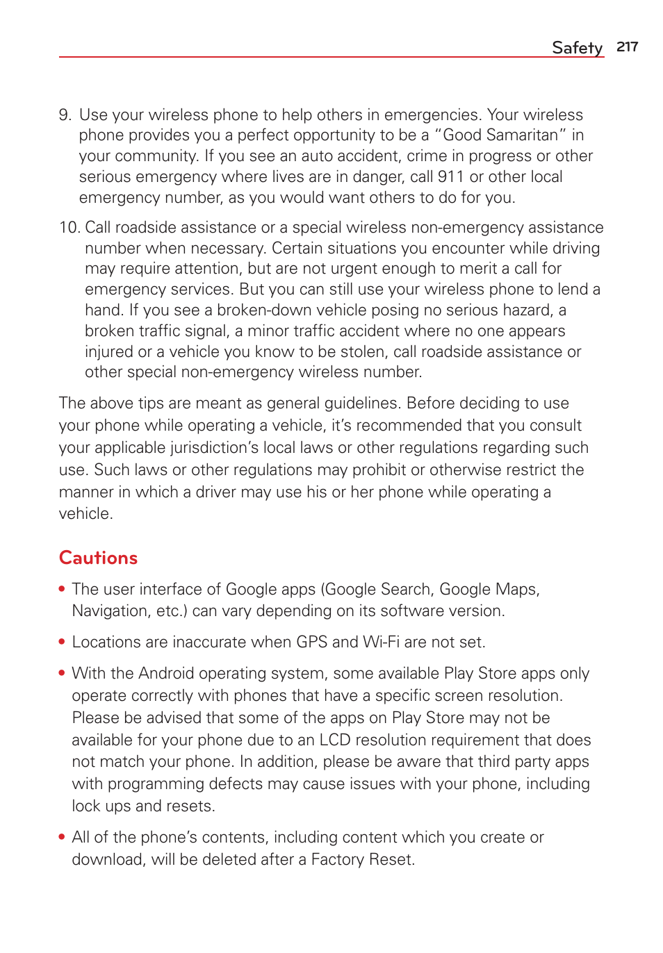 Cautions | LG LGVS876 User Manual | Page 219 / 226