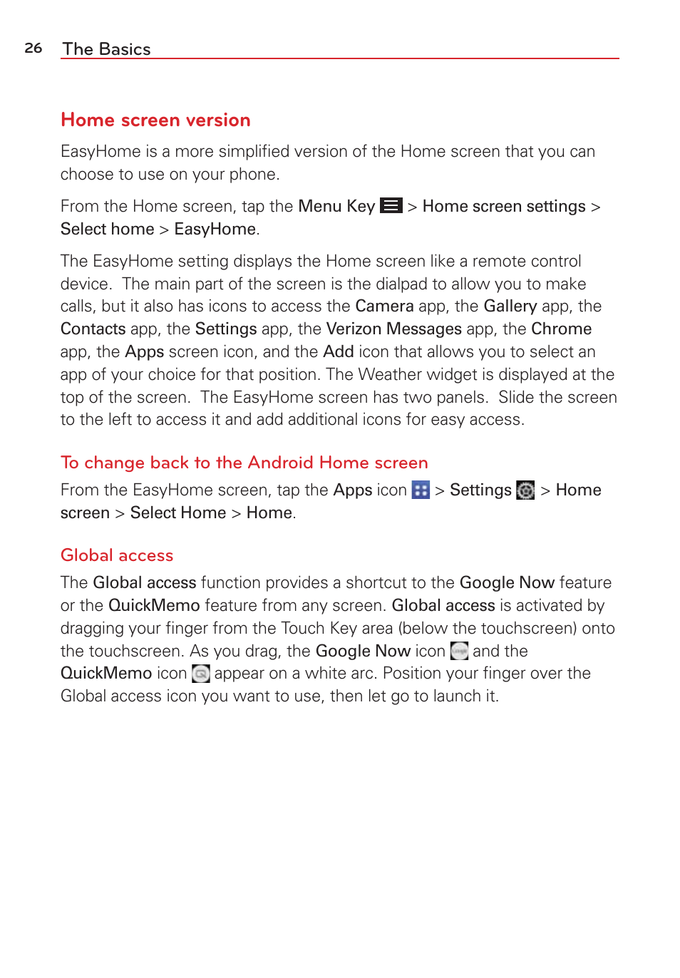 Home screen version | LG LGVS876 User Manual | Page 28 / 226