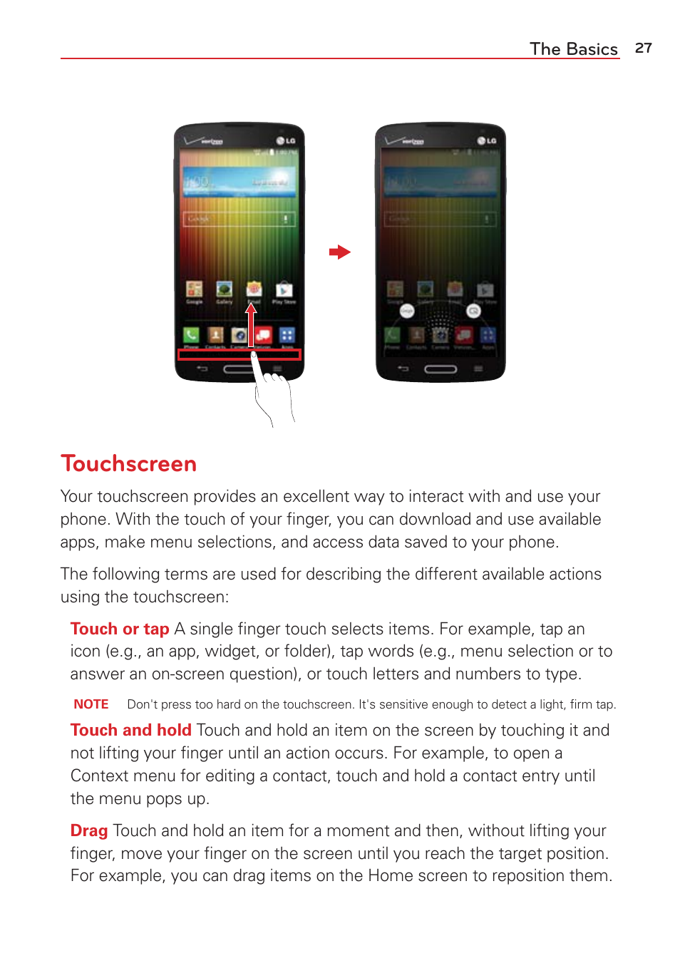 Touchscreen | LG LGVS876 User Manual | Page 29 / 226