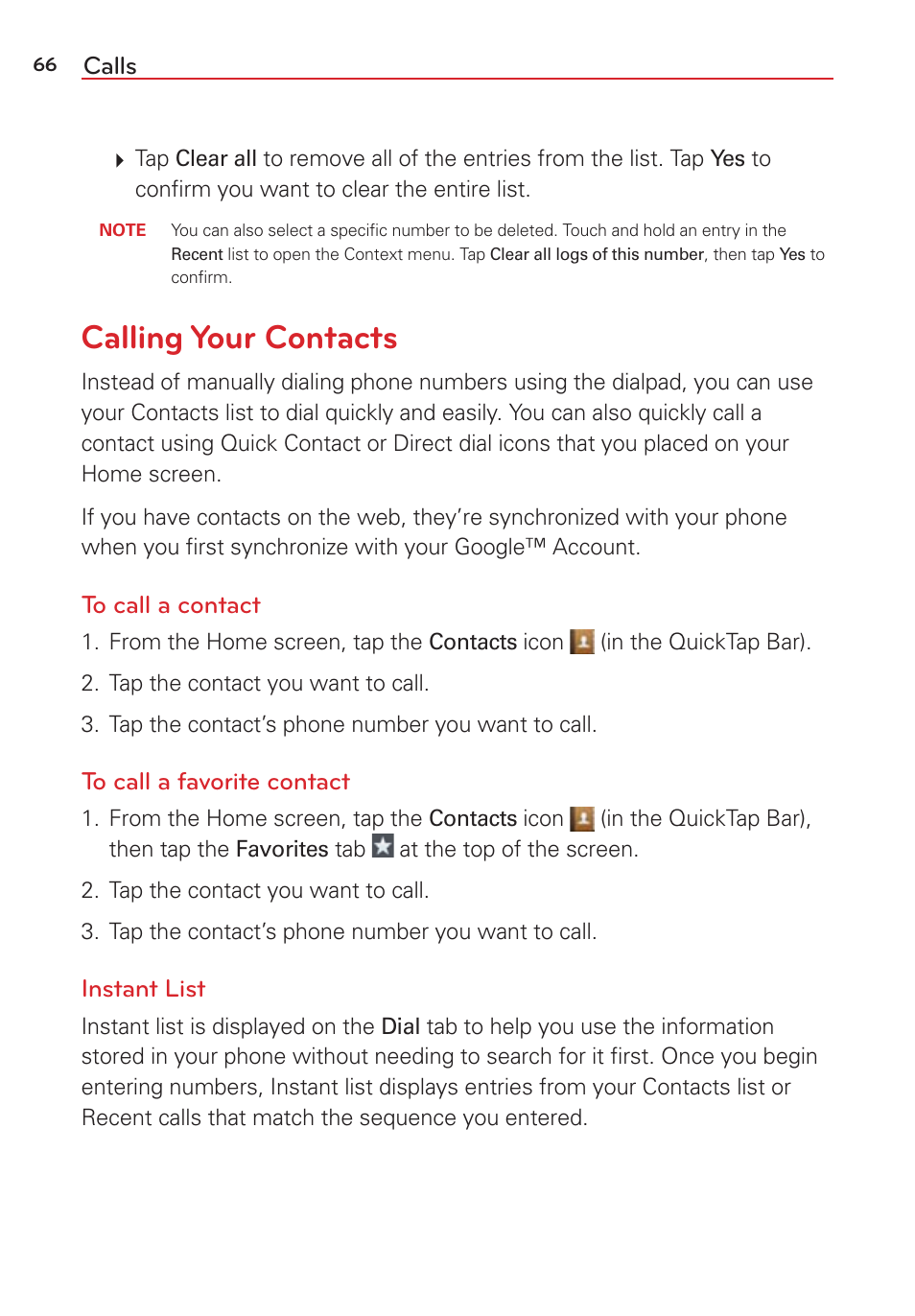 Calling your contacts | LG LGVS876 User Manual | Page 68 / 226