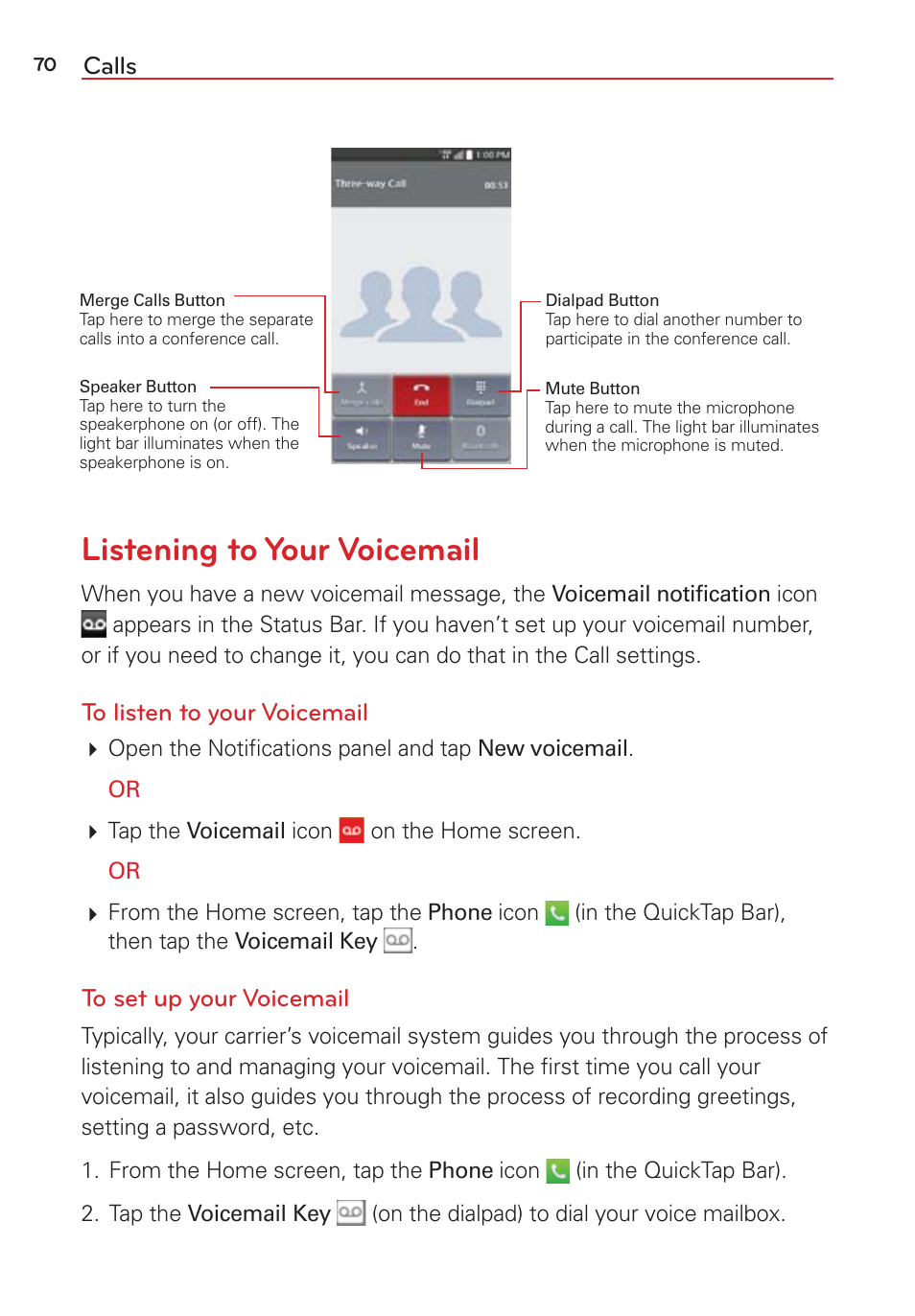 Listening to your voicemail | LG LGVS876 User Manual | Page 72 / 226