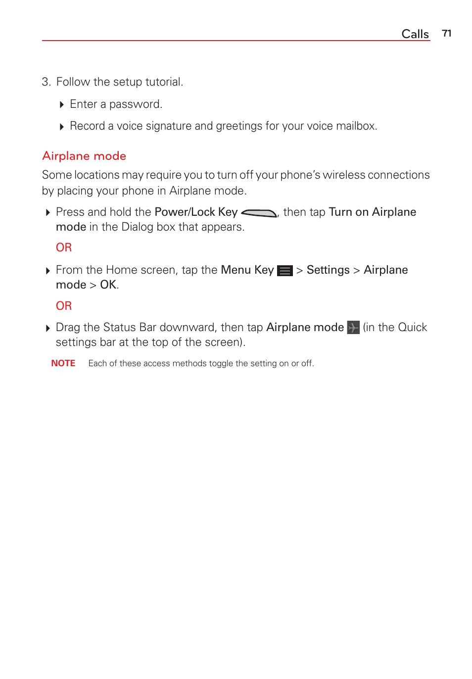 Calls, Airplane mode | LG LGVS876 User Manual | Page 73 / 226