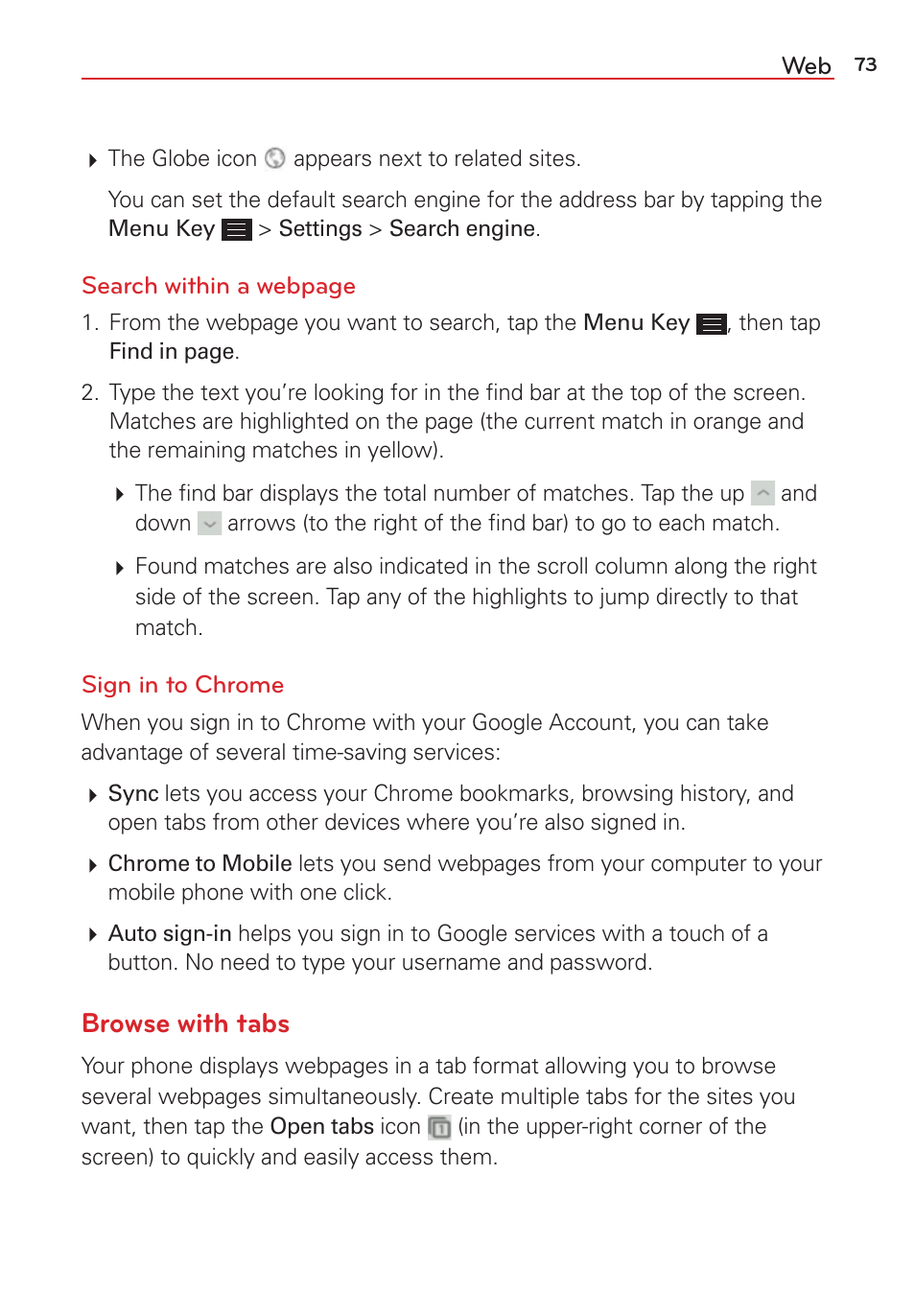 Browse with tabs | LG LGVS876 User Manual | Page 75 / 226