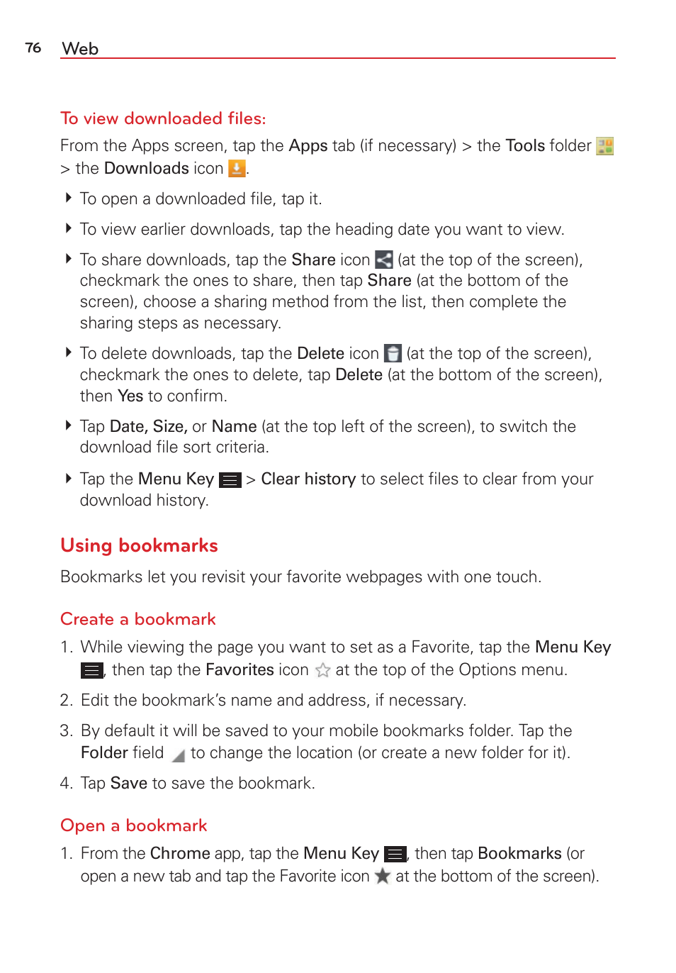 Using bookmarks | LG LGVS876 User Manual | Page 78 / 226