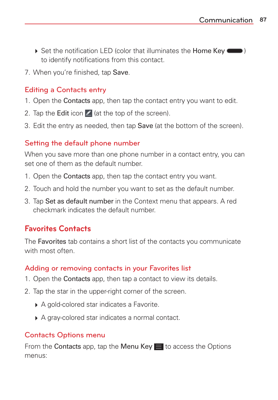 Favorites contacts | LG LGVS876 User Manual | Page 89 / 226