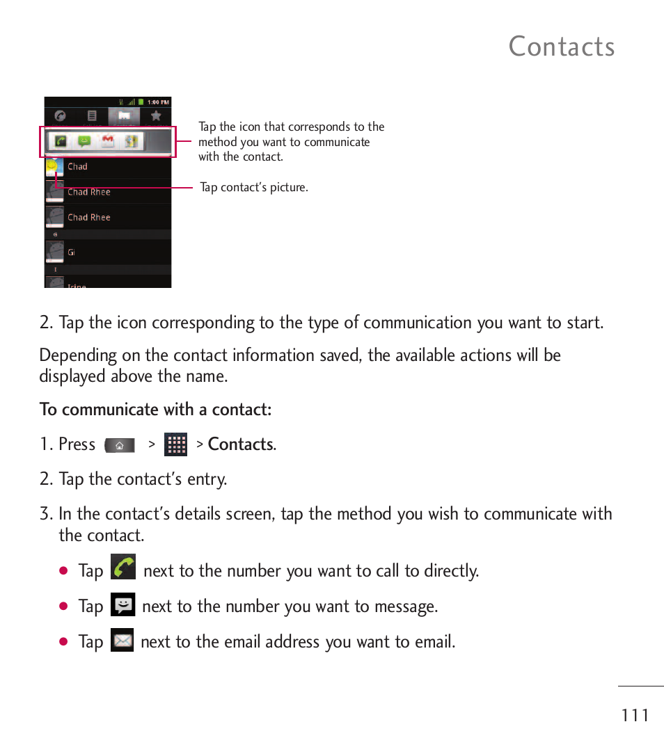 Contacts | LG LGL55C User Manual | Page 113 / 506