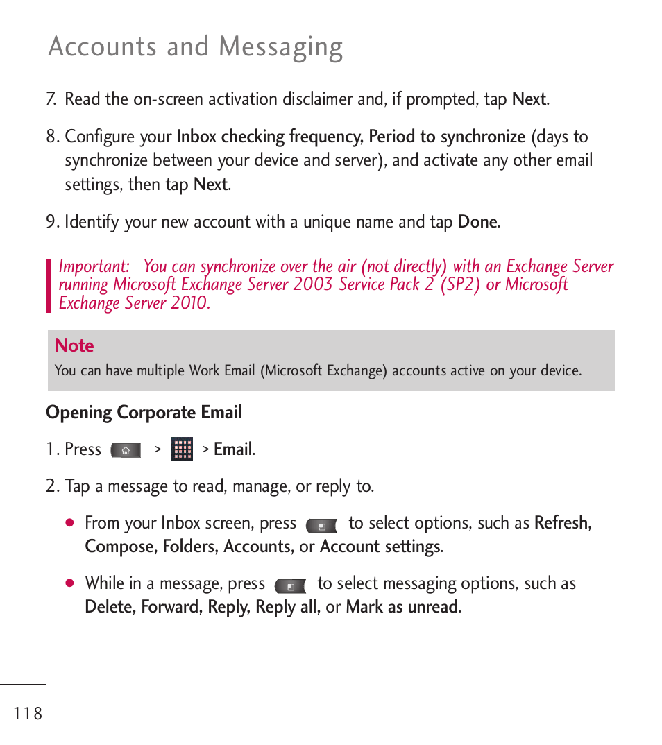 Accounts and messaging | LG LGL55C User Manual | Page 120 / 506