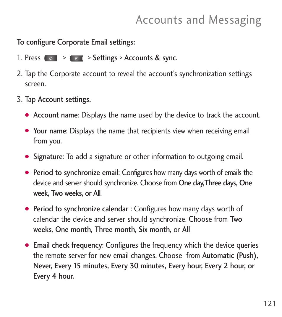 Accounts and messaging | LG LGL55C User Manual | Page 123 / 506