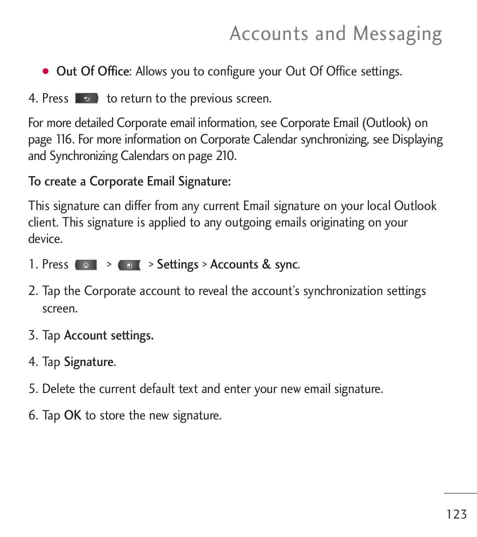 Accounts and messaging | LG LGL55C User Manual | Page 125 / 506