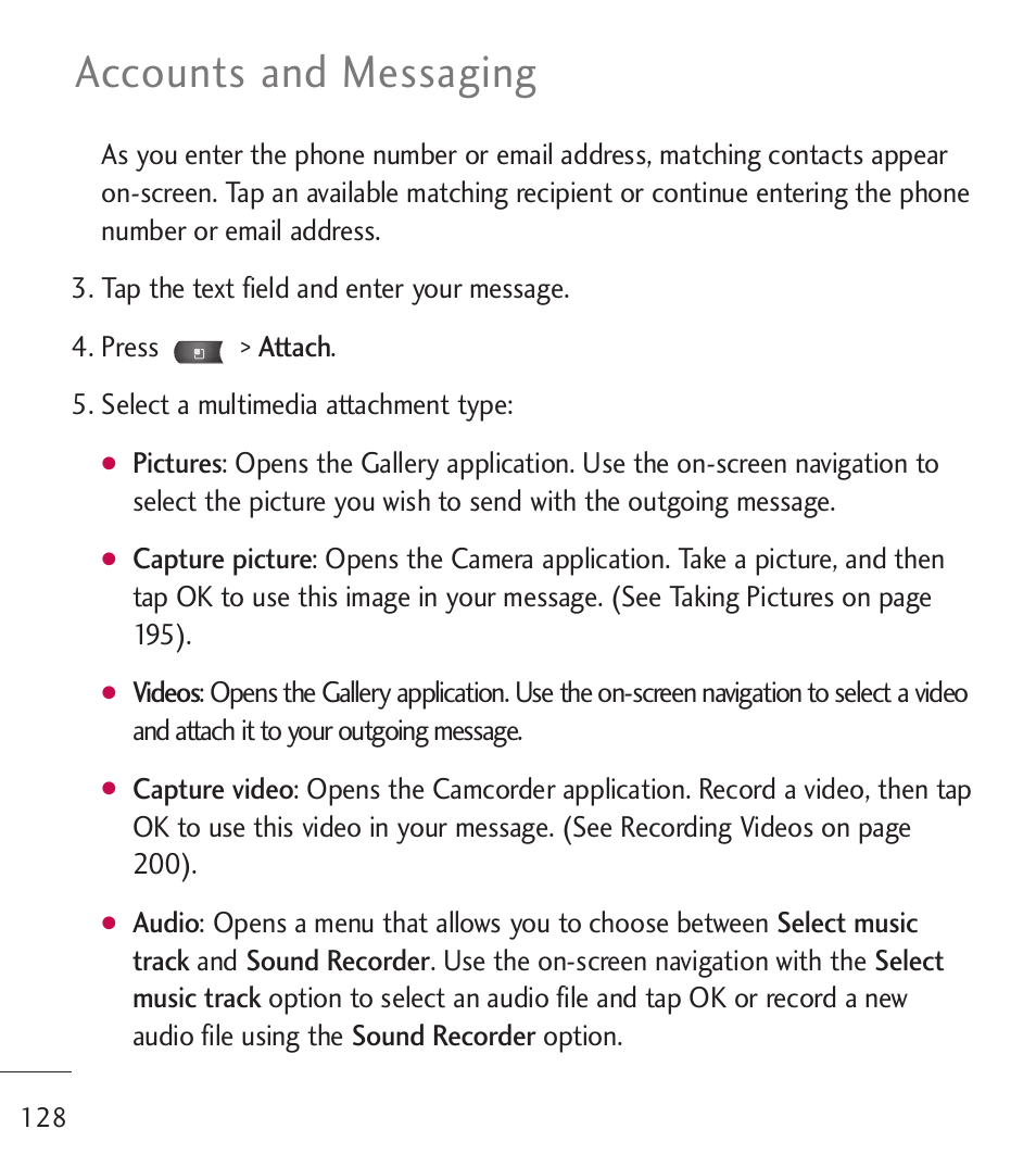 Accounts and messaging | LG LGL55C User Manual | Page 130 / 506