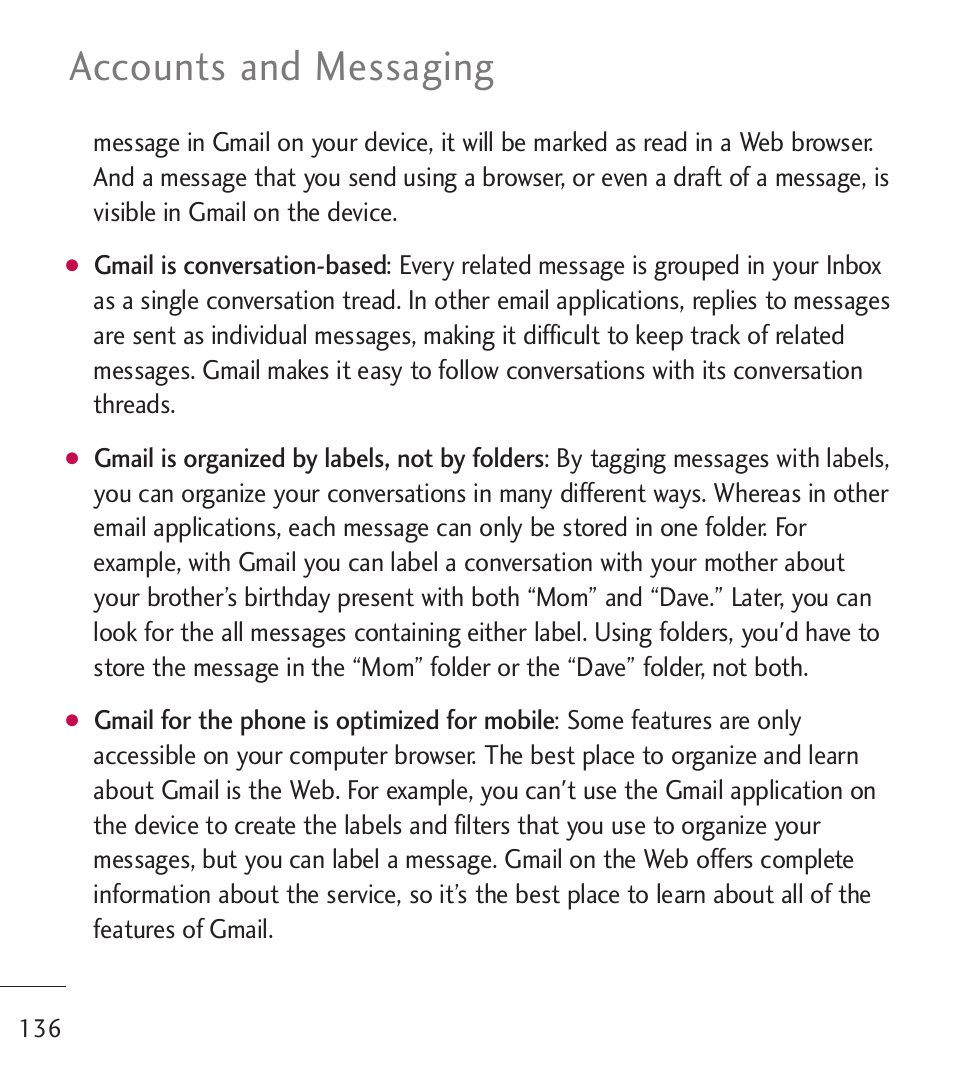 Accounts and messaging | LG LGL55C User Manual | Page 138 / 506