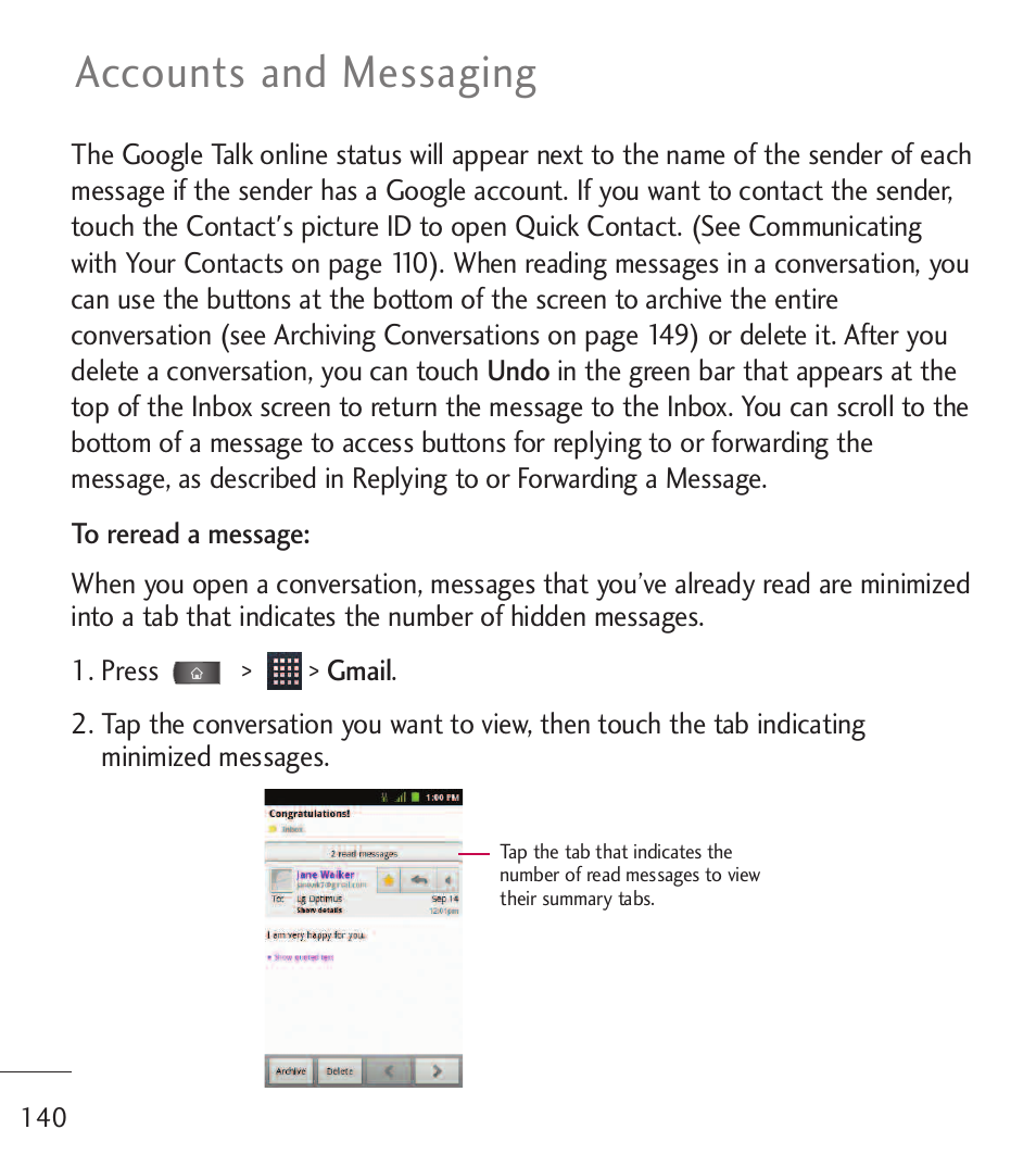 Accounts and messaging | LG LGL55C User Manual | Page 142 / 506