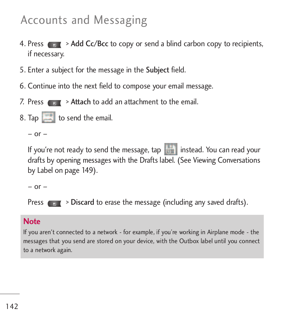 Accounts and messaging | LG LGL55C User Manual | Page 144 / 506