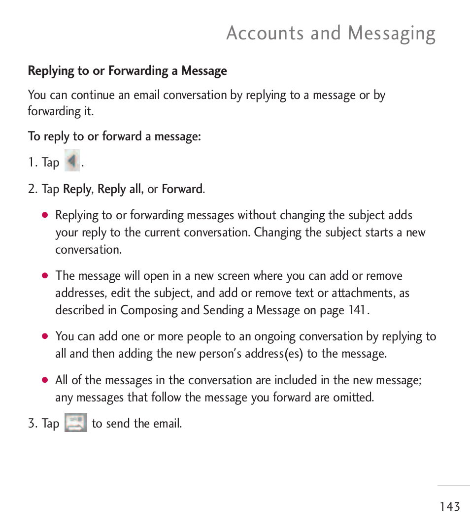 Accounts and messaging | LG LGL55C User Manual | Page 145 / 506