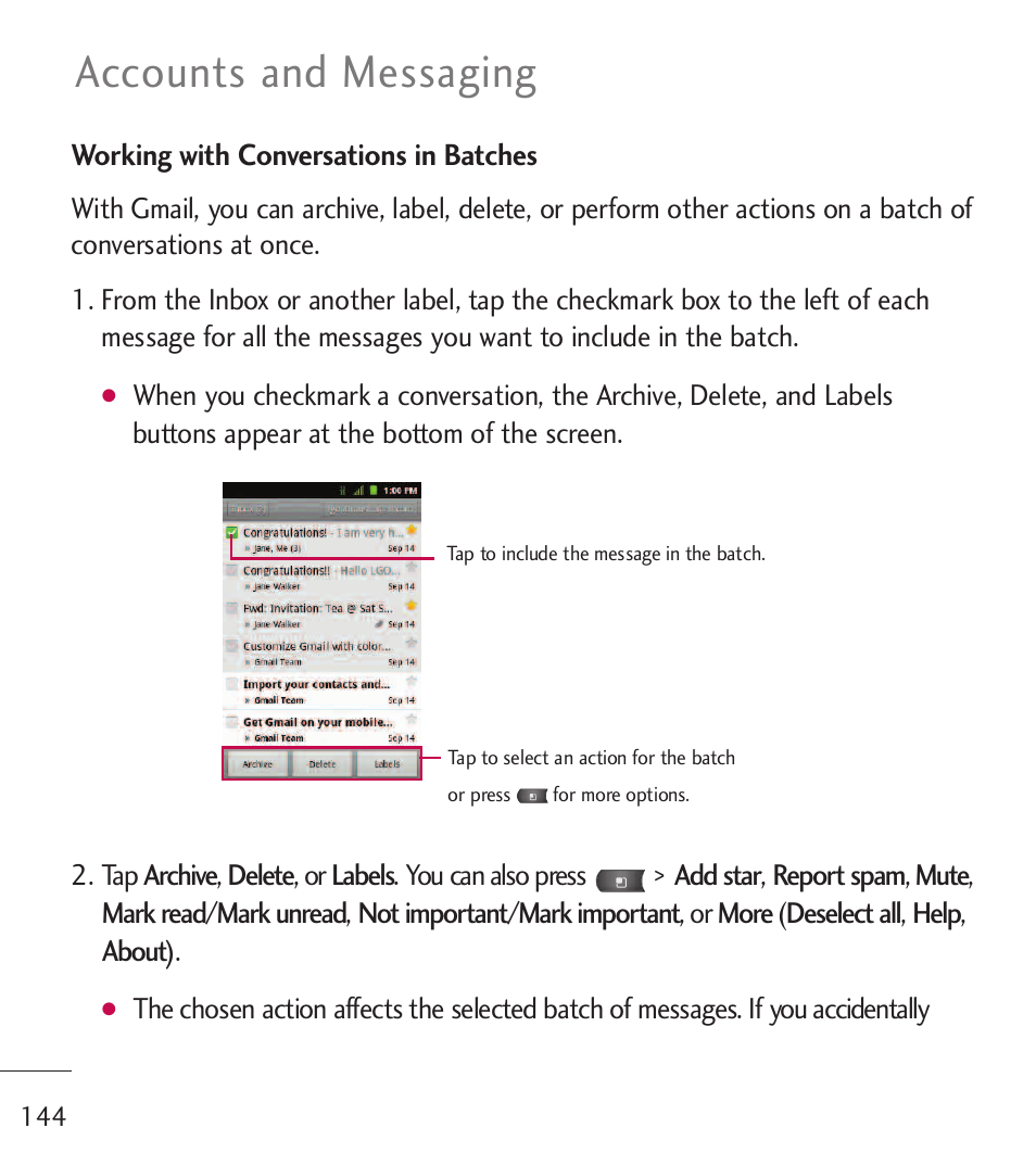 Accounts and messaging | LG LGL55C User Manual | Page 146 / 506