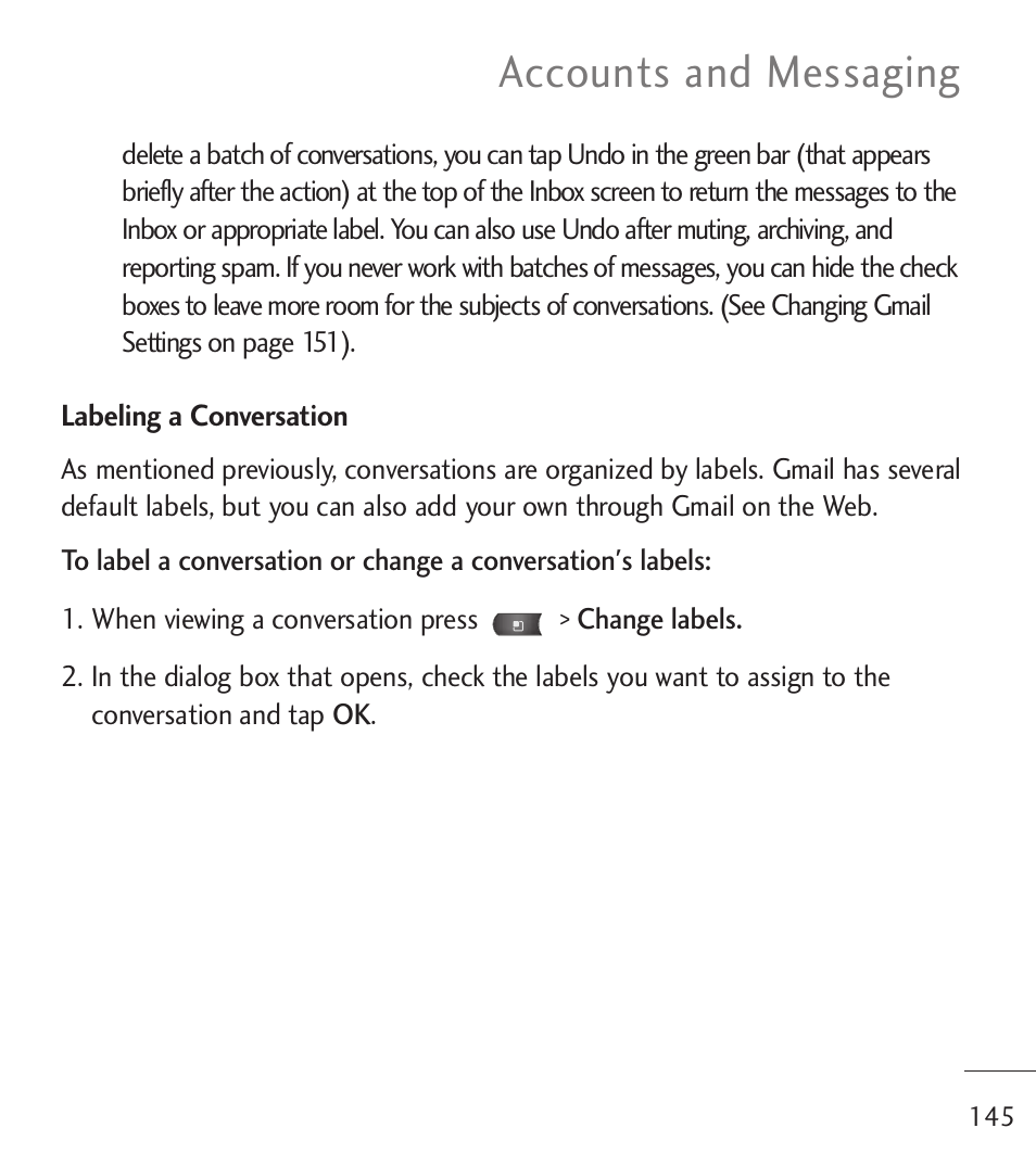 Accounts and messaging | LG LGL55C User Manual | Page 147 / 506