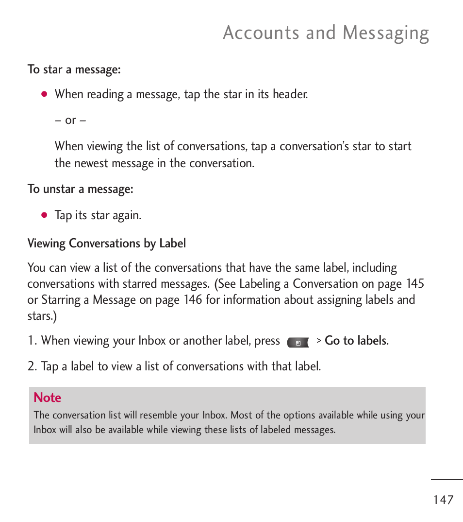 Accounts and messaging | LG LGL55C User Manual | Page 149 / 506