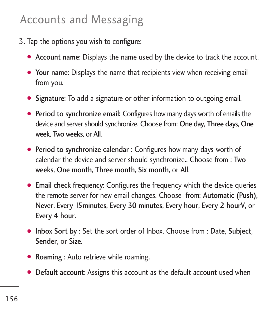 Accounts and messaging | LG LGL55C User Manual | Page 158 / 506