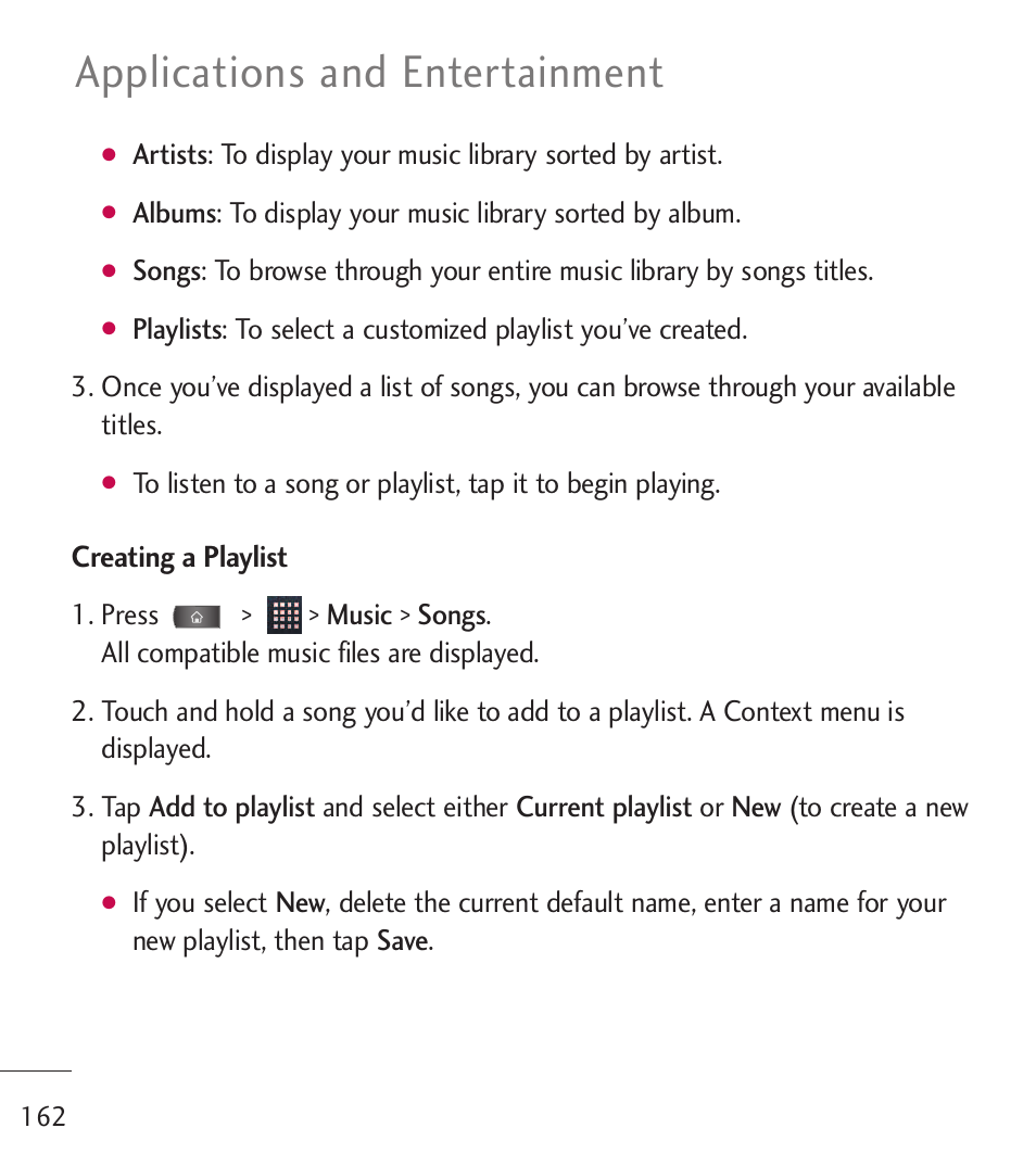 Applications and entertainment | LG LGL55C User Manual | Page 164 / 506