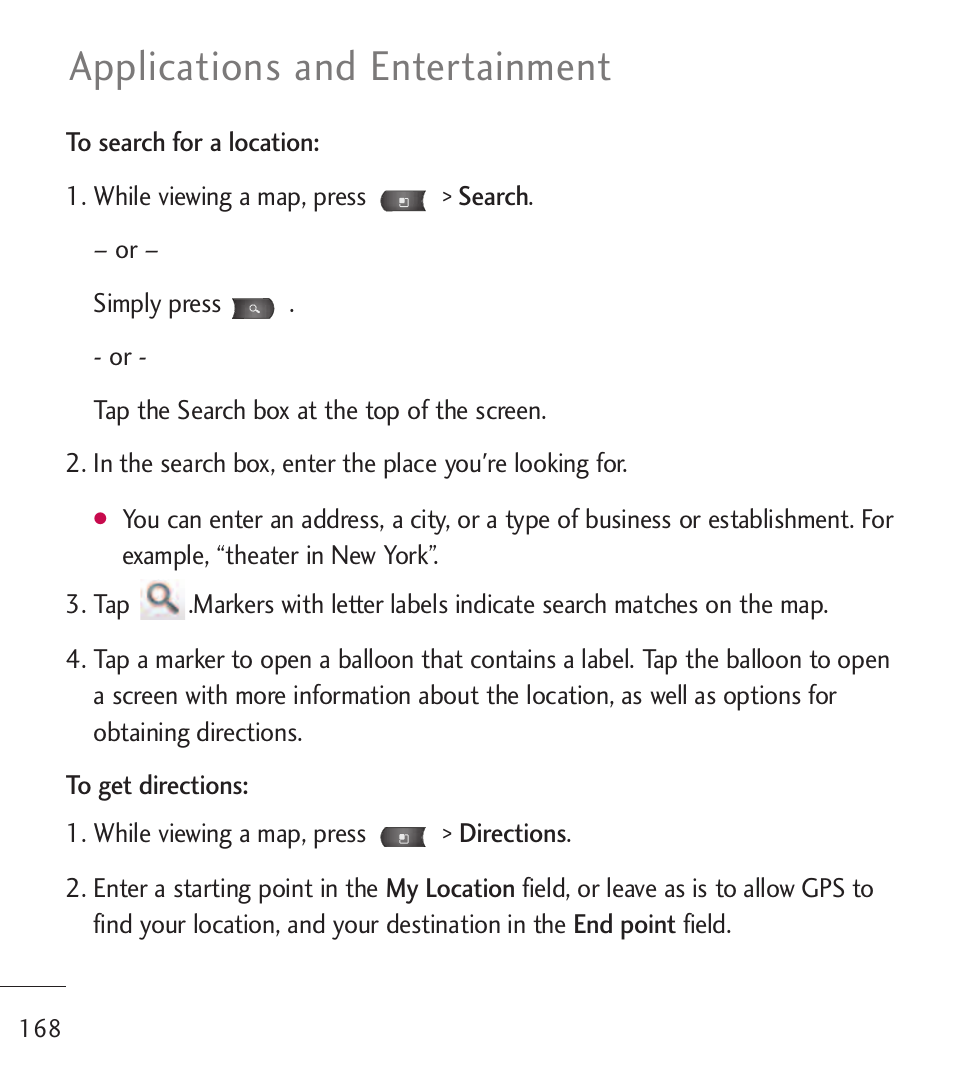 Applications and entertainment | LG LGL55C User Manual | Page 170 / 506