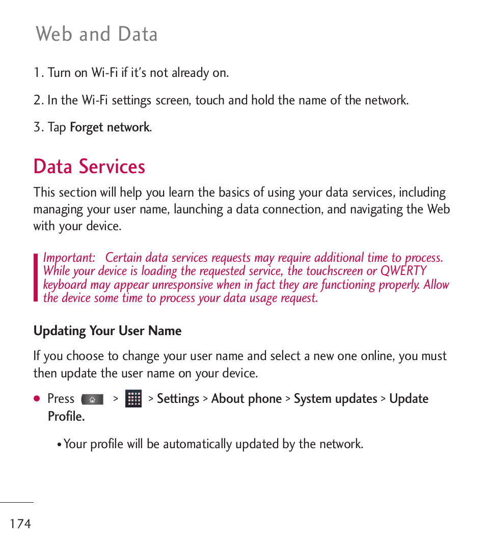 Data services, Web and data | LG LGL55C User Manual | Page 176 / 506