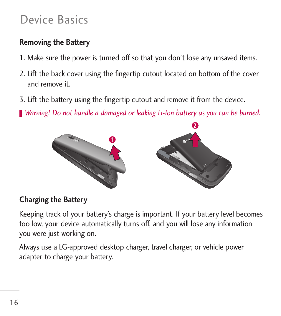 Device basics | LG LGL55C User Manual | Page 18 / 506