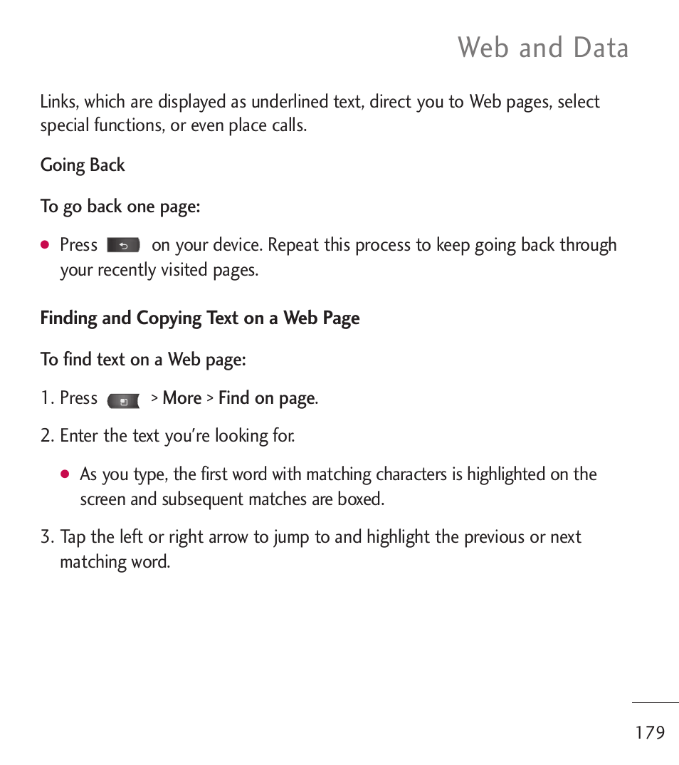 Web and data | LG LGL55C User Manual | Page 181 / 506