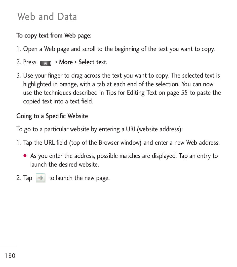 Web and data | LG LGL55C User Manual | Page 182 / 506