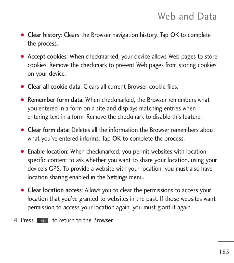 Web and data | LG LGL55C User Manual | Page 187 / 506