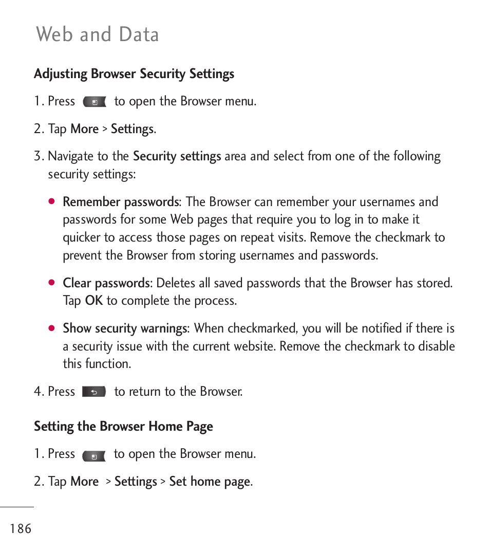 Web and data | LG LGL55C User Manual | Page 188 / 506