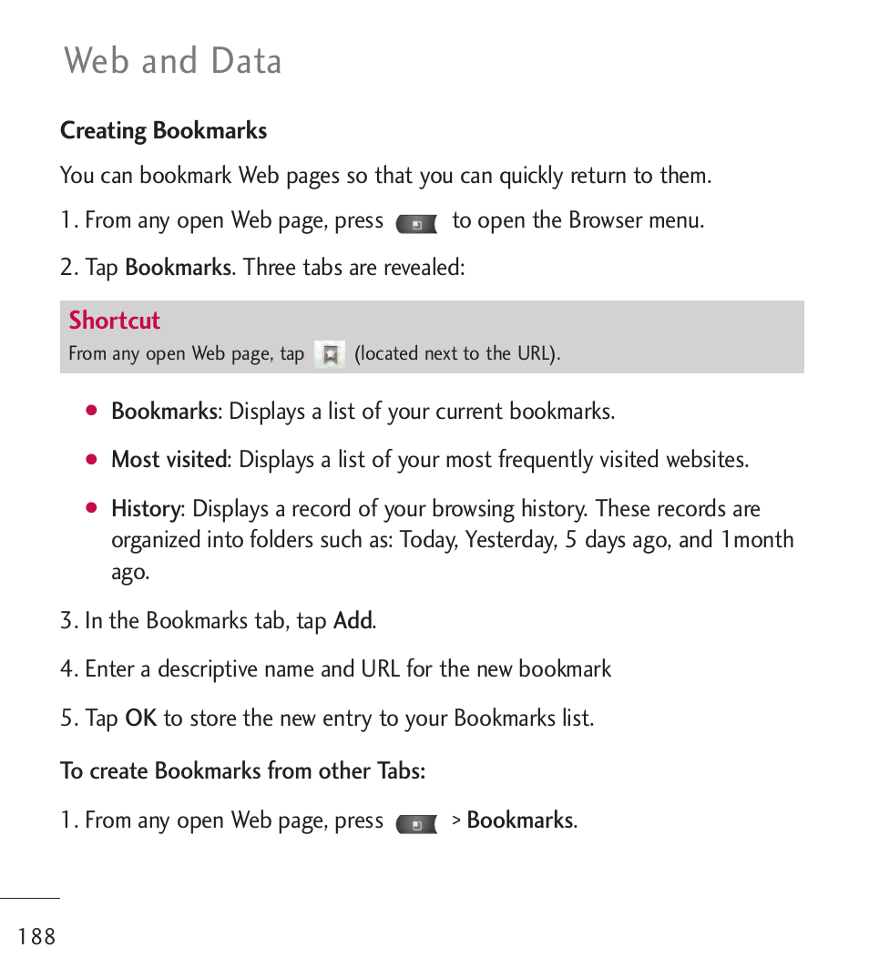 Web and data | LG LGL55C User Manual | Page 190 / 506