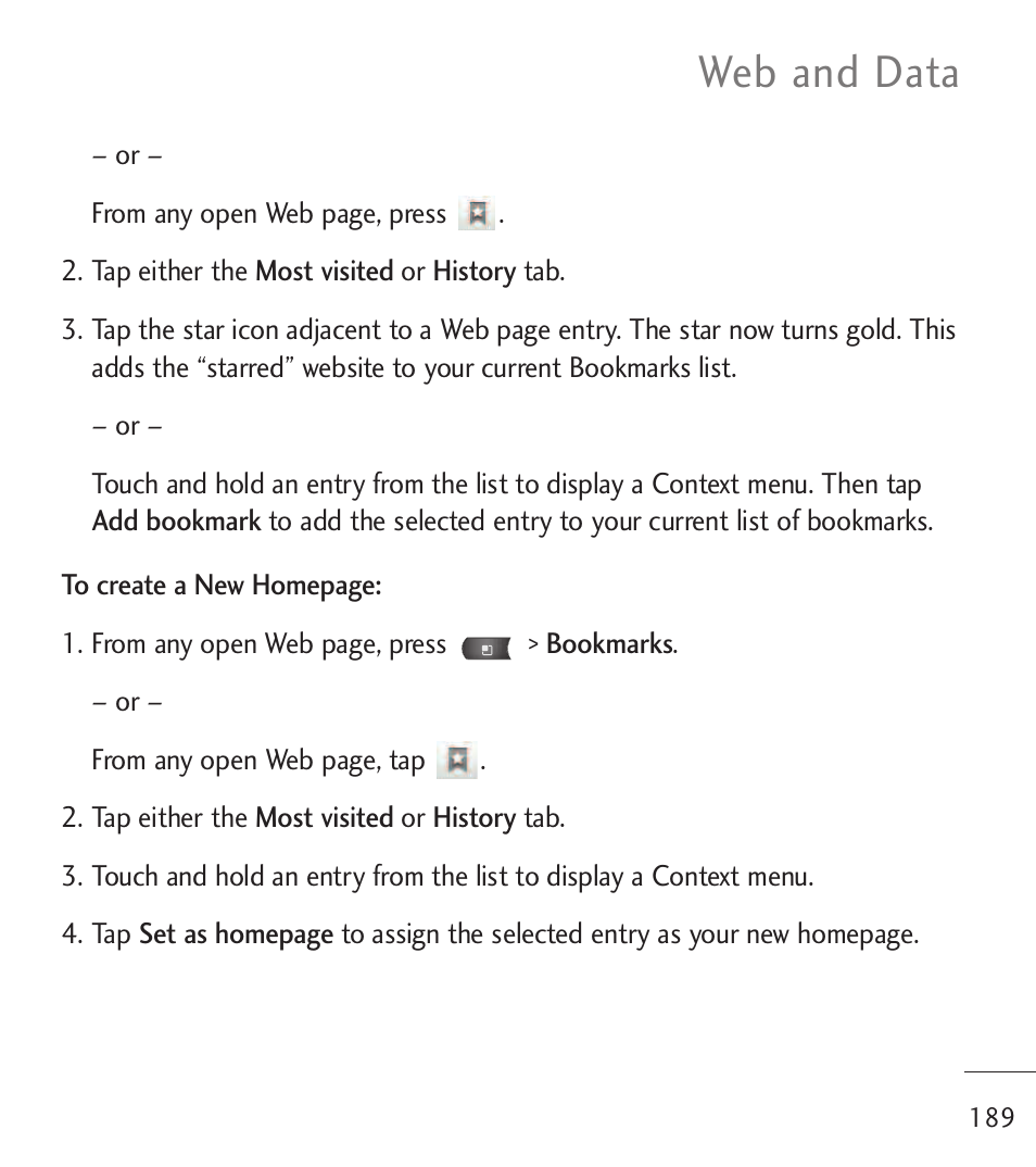 Web and data | LG LGL55C User Manual | Page 191 / 506