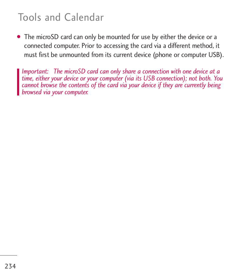 Tools and calendar | LG LGL55C User Manual | Page 236 / 506