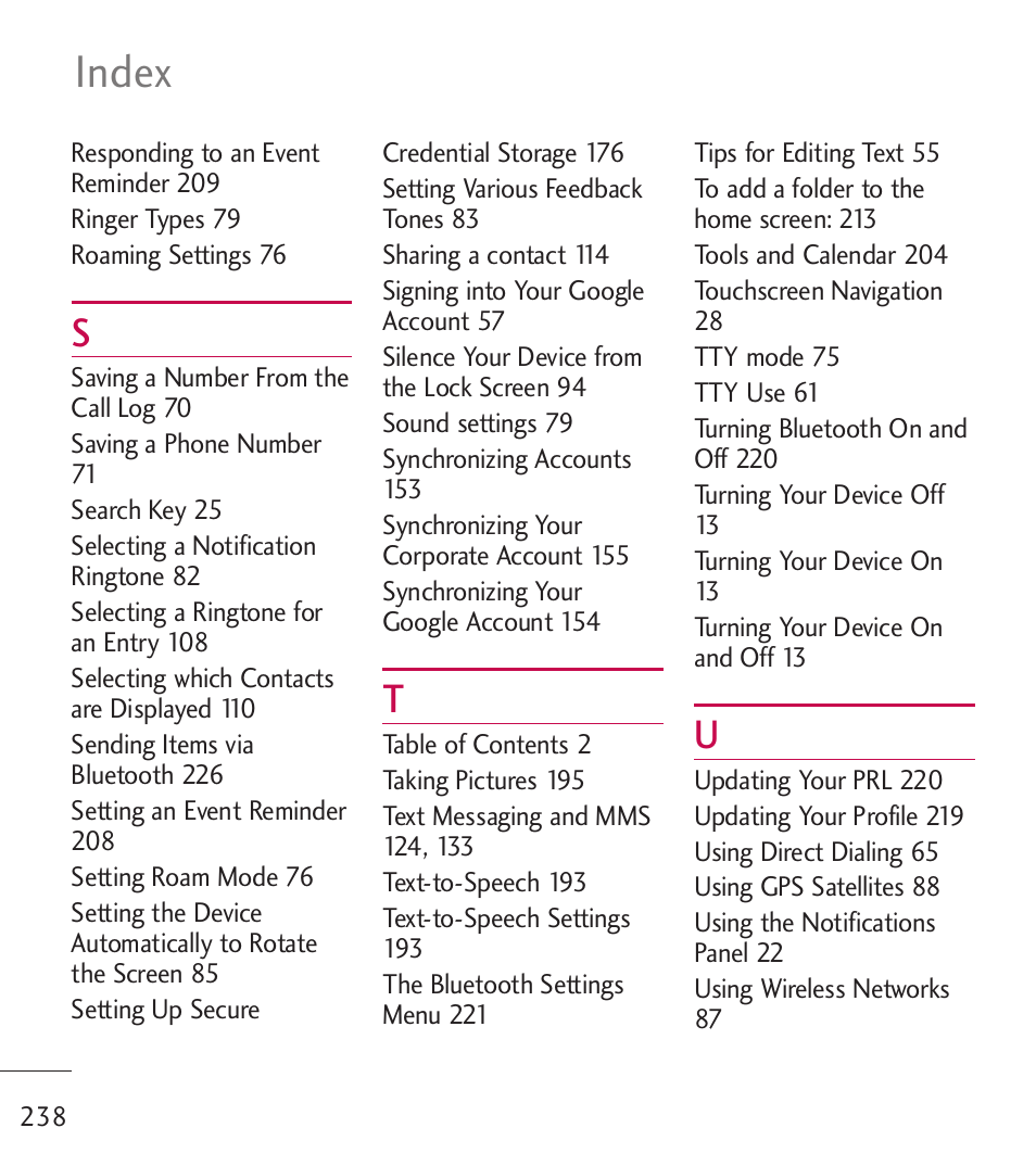 Index | LG LGL55C User Manual | Page 240 / 506