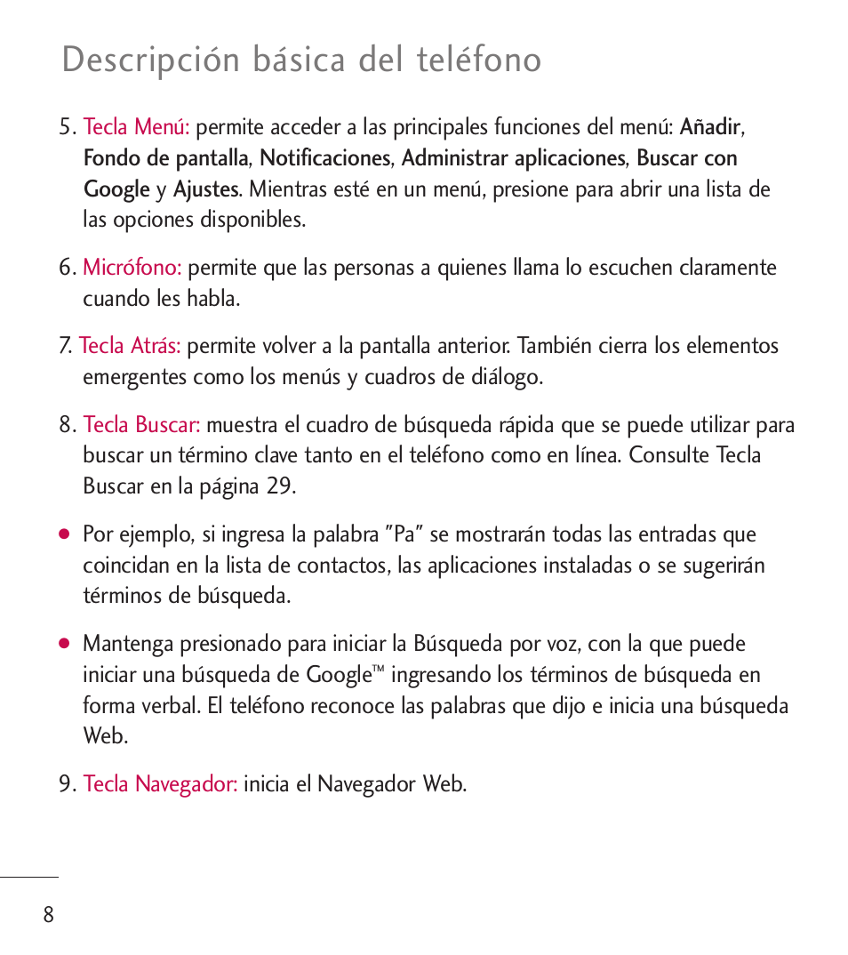 Descripción básica del teléfono | LG LGL55C User Manual | Page 250 / 506