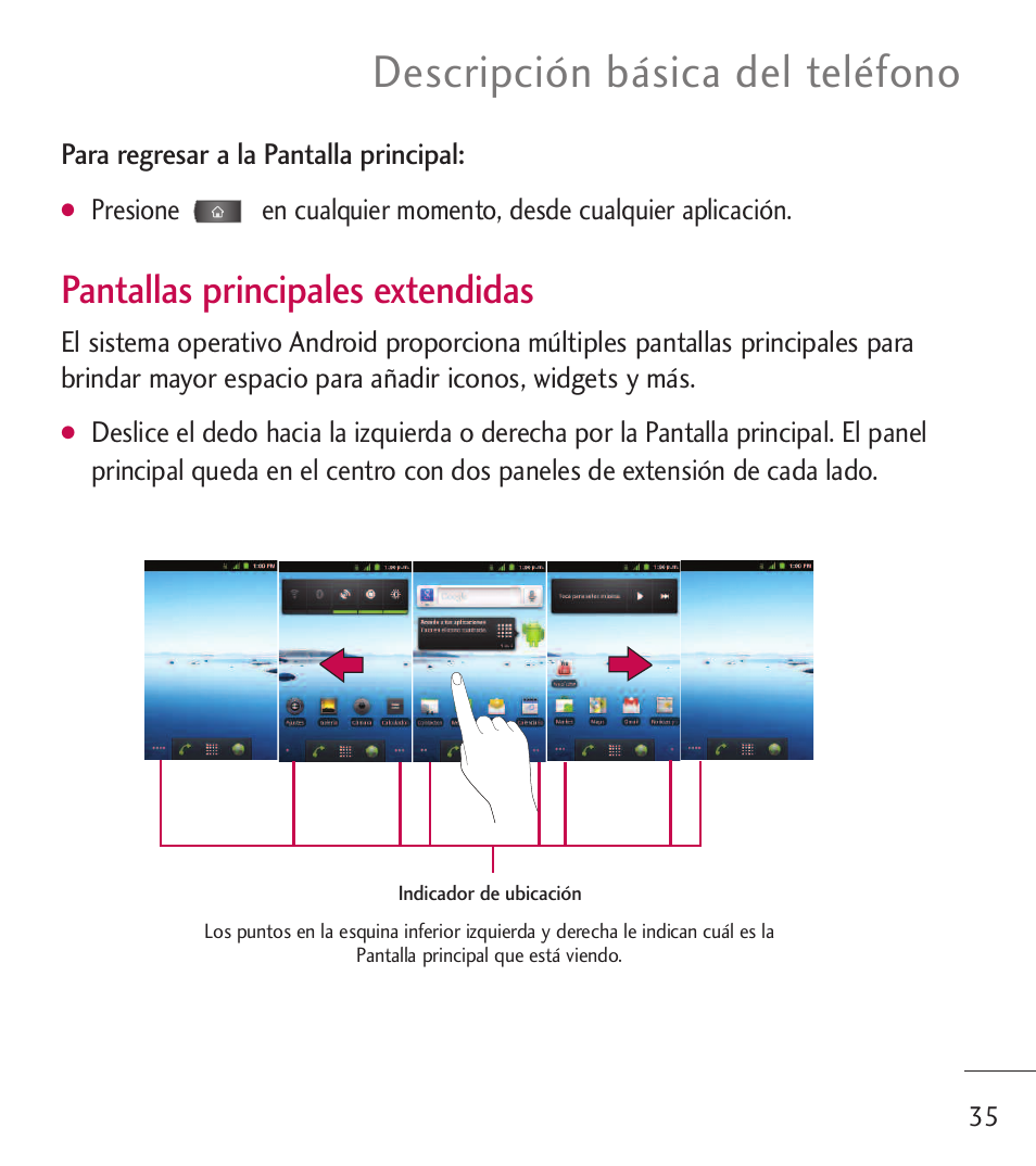 Descripción básica del teléfono, Pantallas principales extendidas | LG LGL55C User Manual | Page 277 / 506