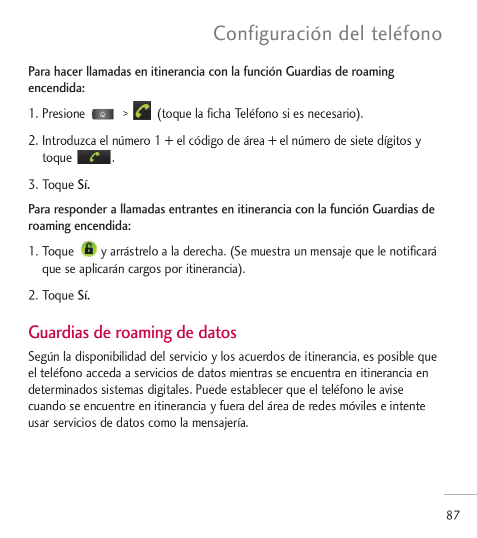 Configuración del teléfono, Guardias de roaming de datos | LG LGL55C User Manual | Page 329 / 506