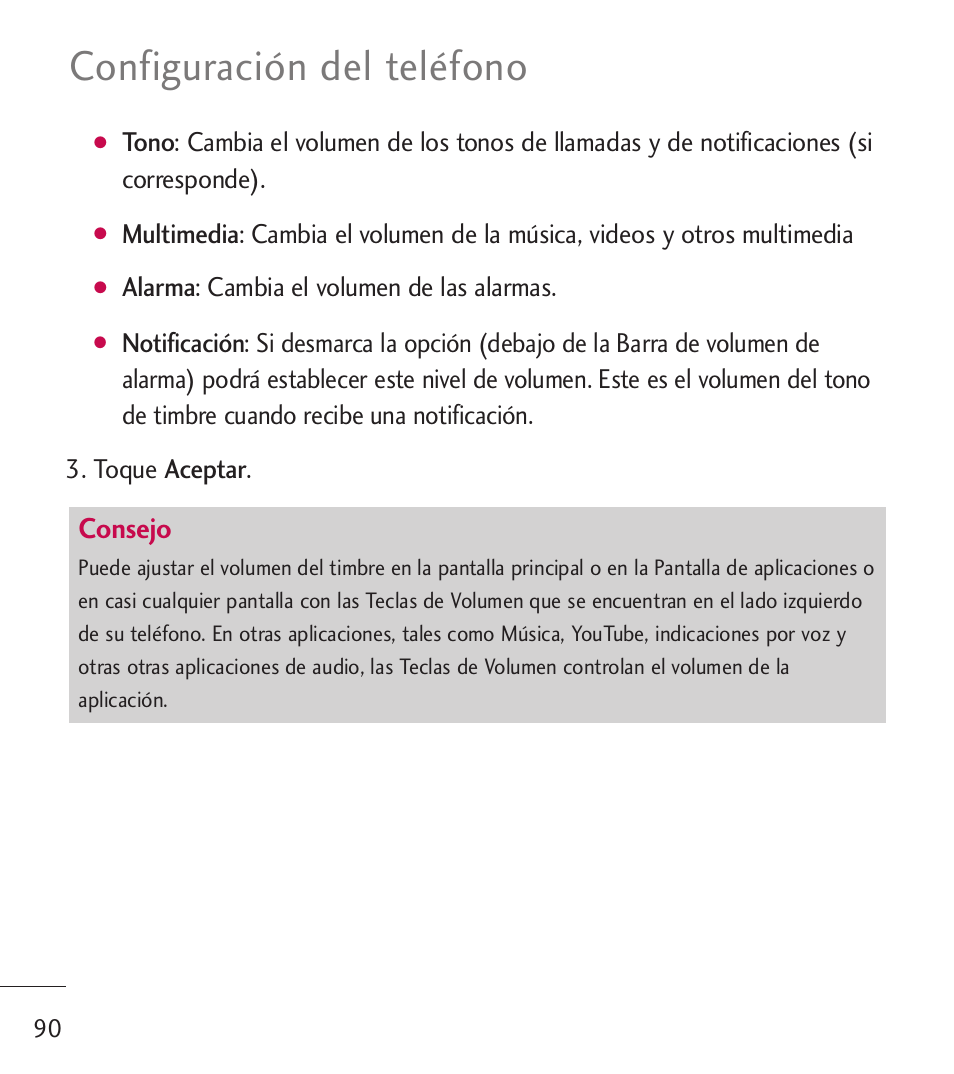 Configuración del teléfono, Consejo | LG LGL55C User Manual | Page 332 / 506