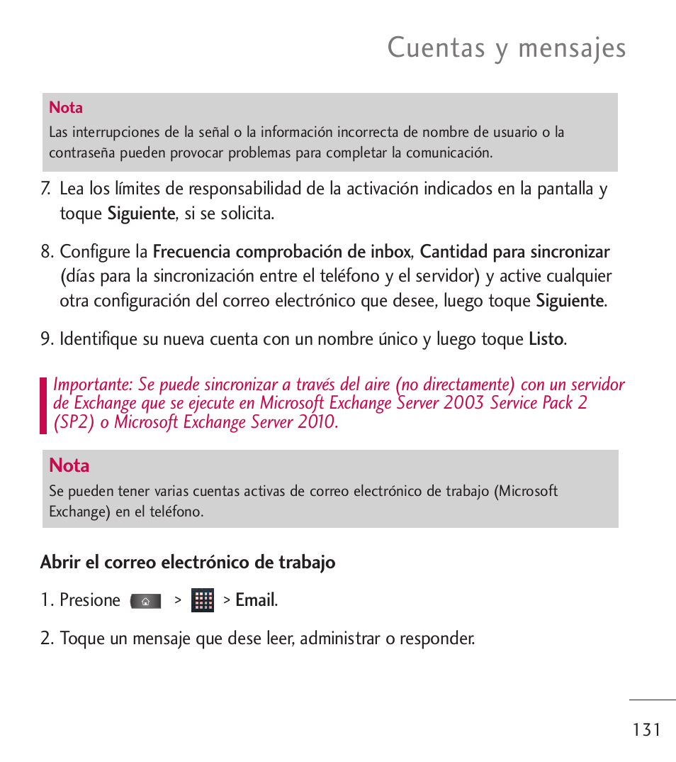 Cuentas y mensajes | LG LGL55C User Manual | Page 373 / 506