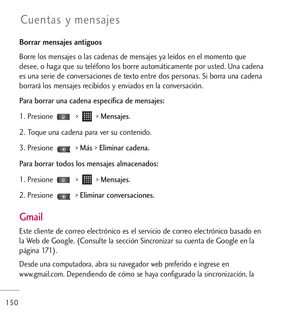 Cuentas y mensajes, Gmail | LG LGL55C User Manual | Page 392 / 506