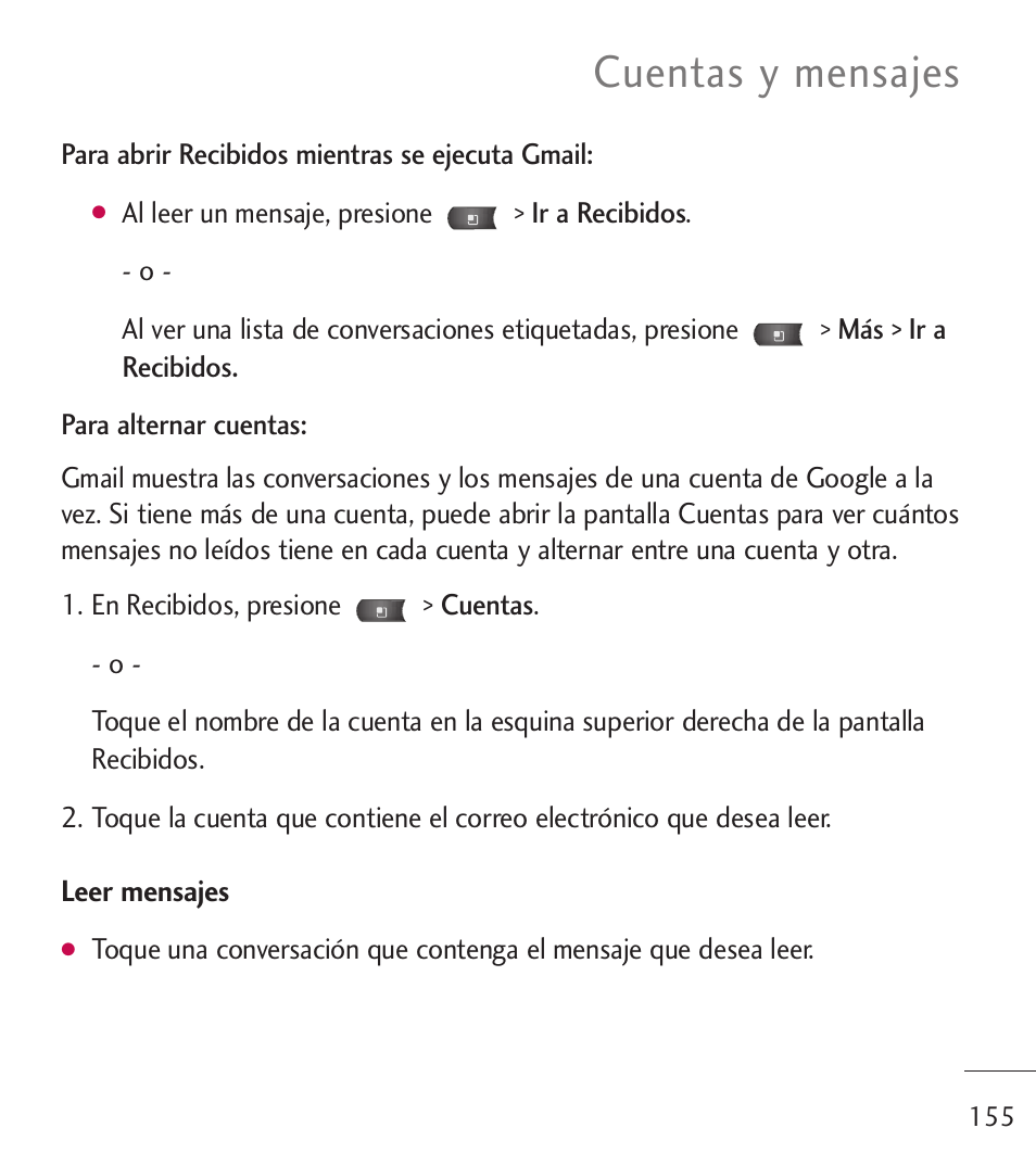 Cuentas y mensajes | LG LGL55C User Manual | Page 397 / 506