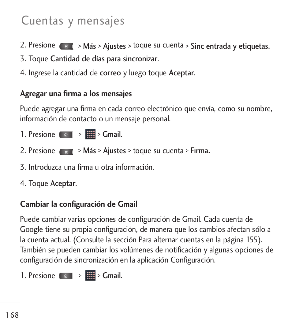 Cuentas y mensajes | LG LGL55C User Manual | Page 410 / 506