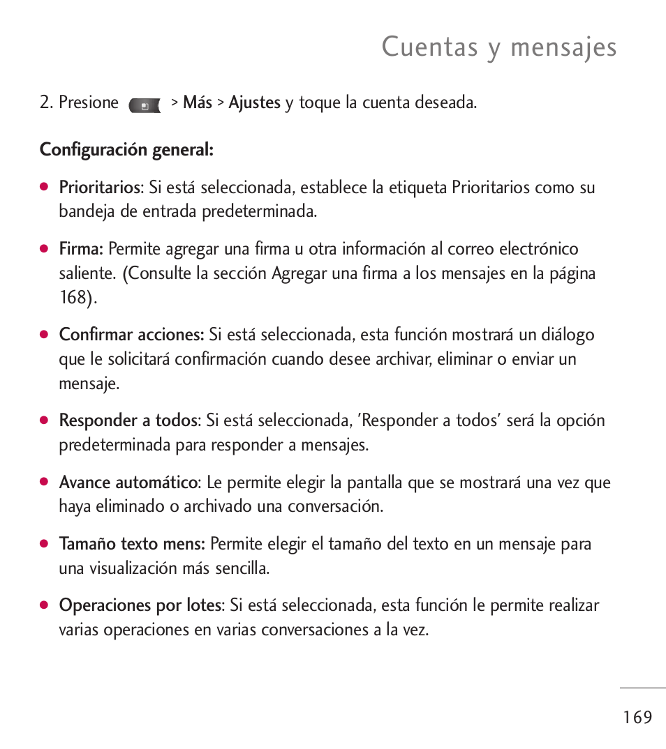 Cuentas y mensajes, Configuración general | LG LGL55C User Manual | Page 411 / 506