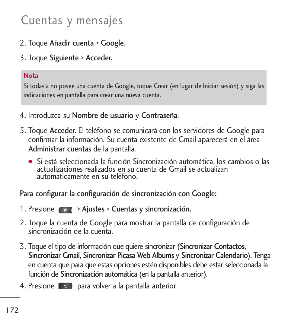 Cuentas y mensajes | LG LGL55C User Manual | Page 414 / 506